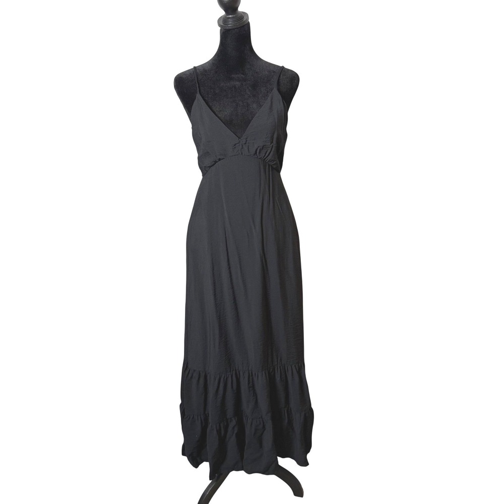 Whimsigoth Grunge Open Back Tiered Cami Black Maxi Dress Womens S Cut Out